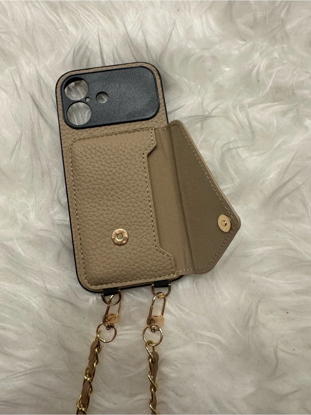Iphone 17 Light Brown Crossbody Phone/Purse Case with Gold Chain, Brandnew